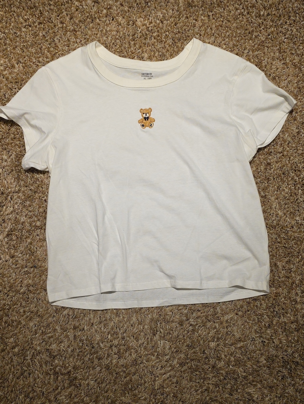 Cotton On Embroidered Teddy Bear White Tshirt XL New